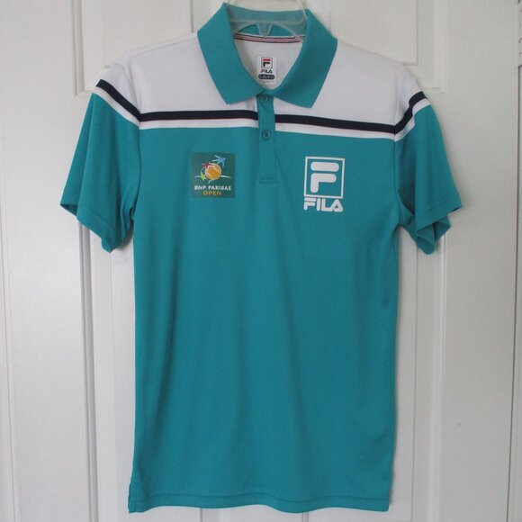 FILA Youth Young Mens S/S BNP Paribas Open Teal Tennis Polo Shirt NWOT - XXS - Picture 1 of 3